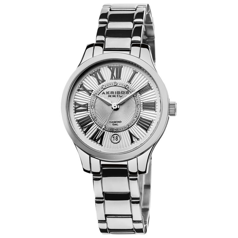 Akribos XXIV Women's Stainless Steel Diamond Silver-Tone Bracelet Quartz Watch - black/silver - black/silver