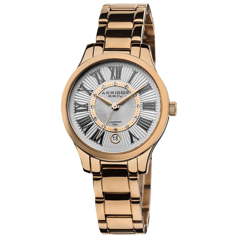 Akribos XXIV Women's Rose-Tone Stainless-Steel Diamond Bracelet Watch - black