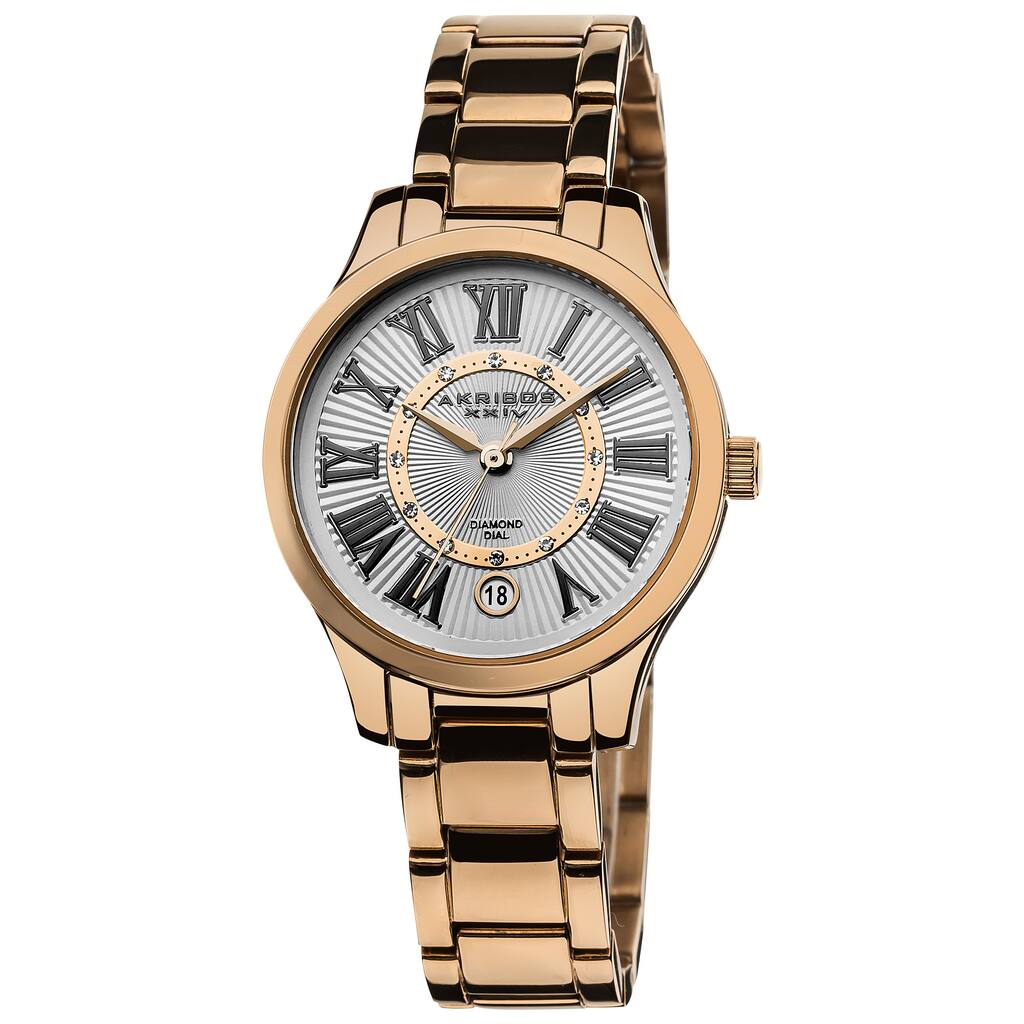 Akribos XXIV Women's Rose-Tone Stainless-Steel Diamond Bracelet Watch - black