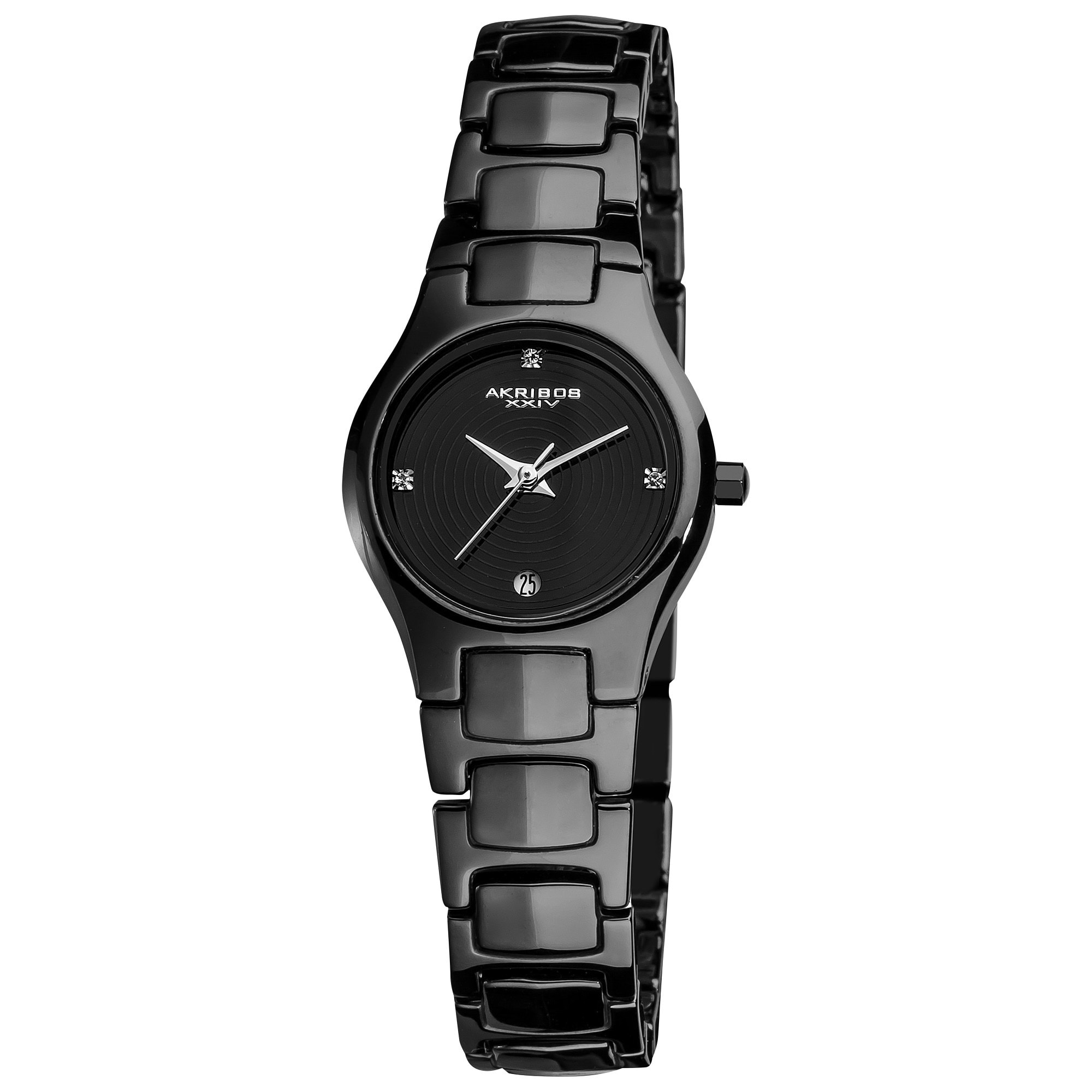Akribos XXIV Womens Slim Black Ceramic Quartz Bracelet Watch 0d2b914a Ba3d 4d20 83bf D00a5230f48f 