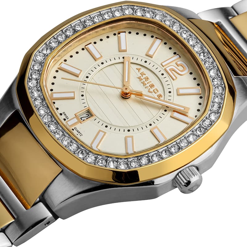 Akribos XXIV Women's SilverTone Quartz Stainless Steel Crystal Bracelet Watch
