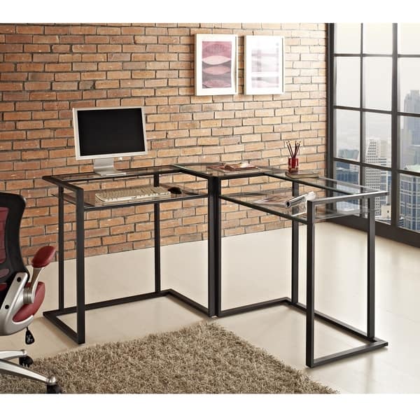 Shop Metal And Glass Corner Computer Desk Overstock 7731526