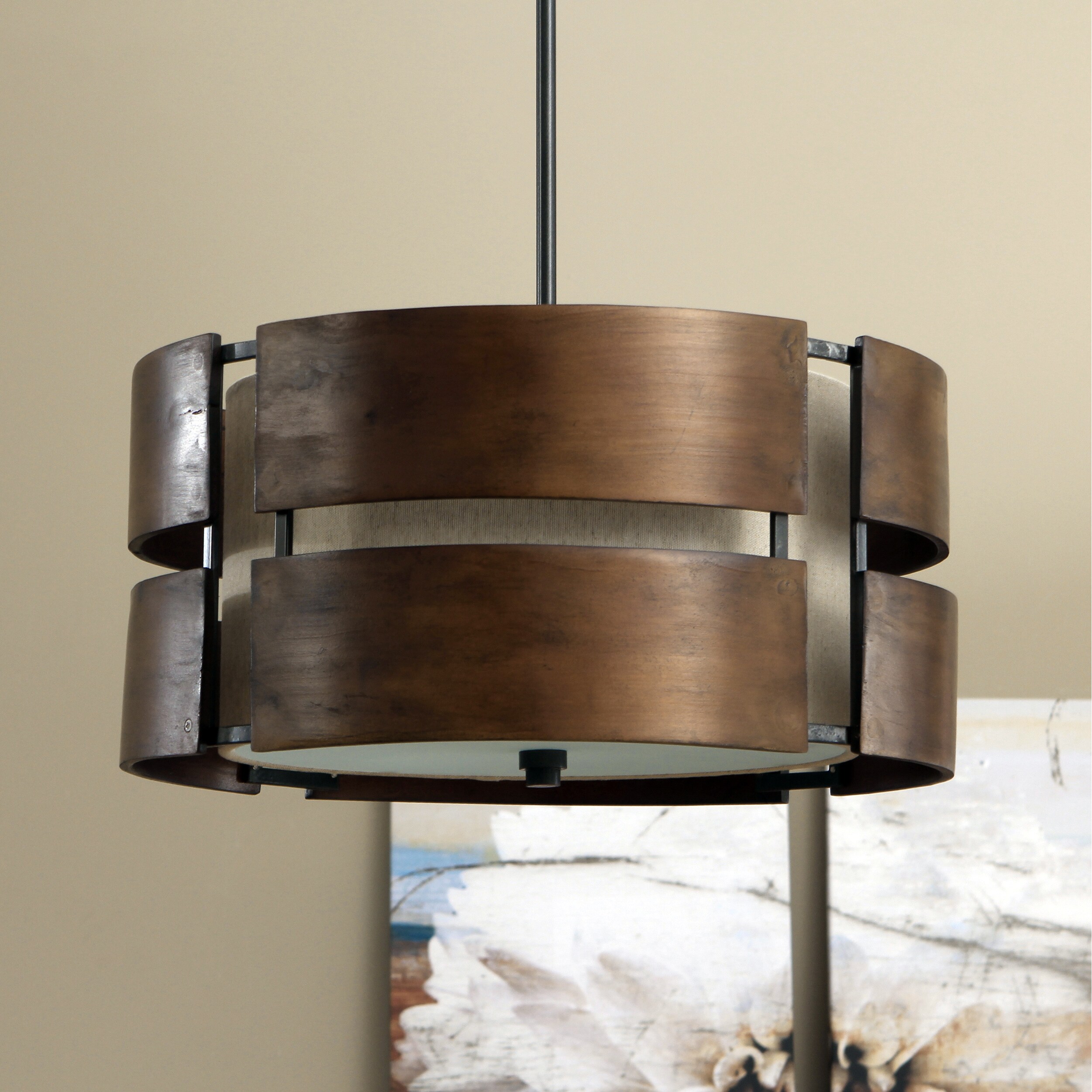 Schoolhouse Curved Wood 3-light Medium 