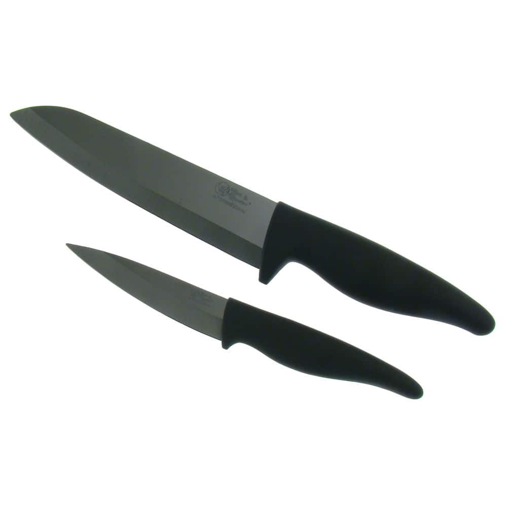 Hen & Rooster Ceramic Chef and Paring Knife Set