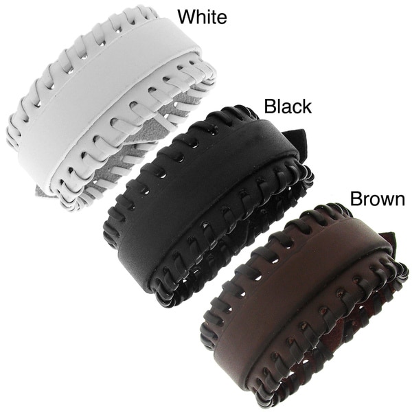 Moise Leather Stitched Accent Adjustable Bracelet Moise Men's Bracelets
