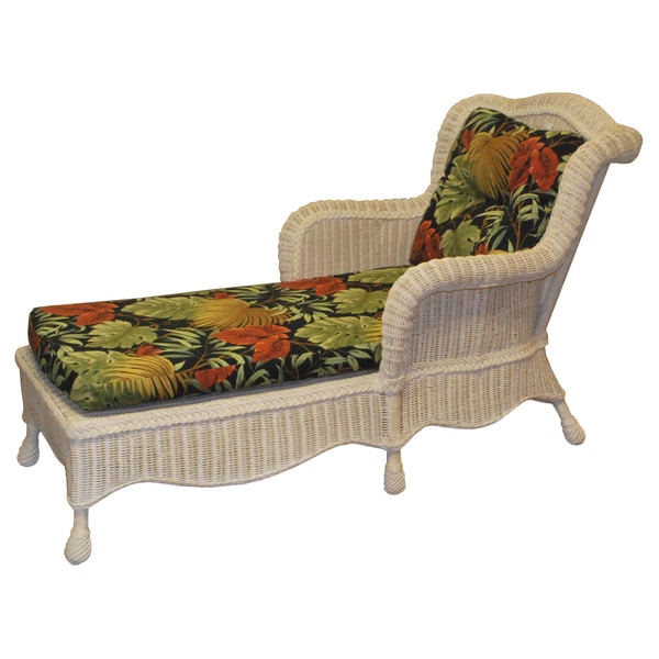 Lyla Hand-woven White Wicker/ Floral Cushion Chaise ...