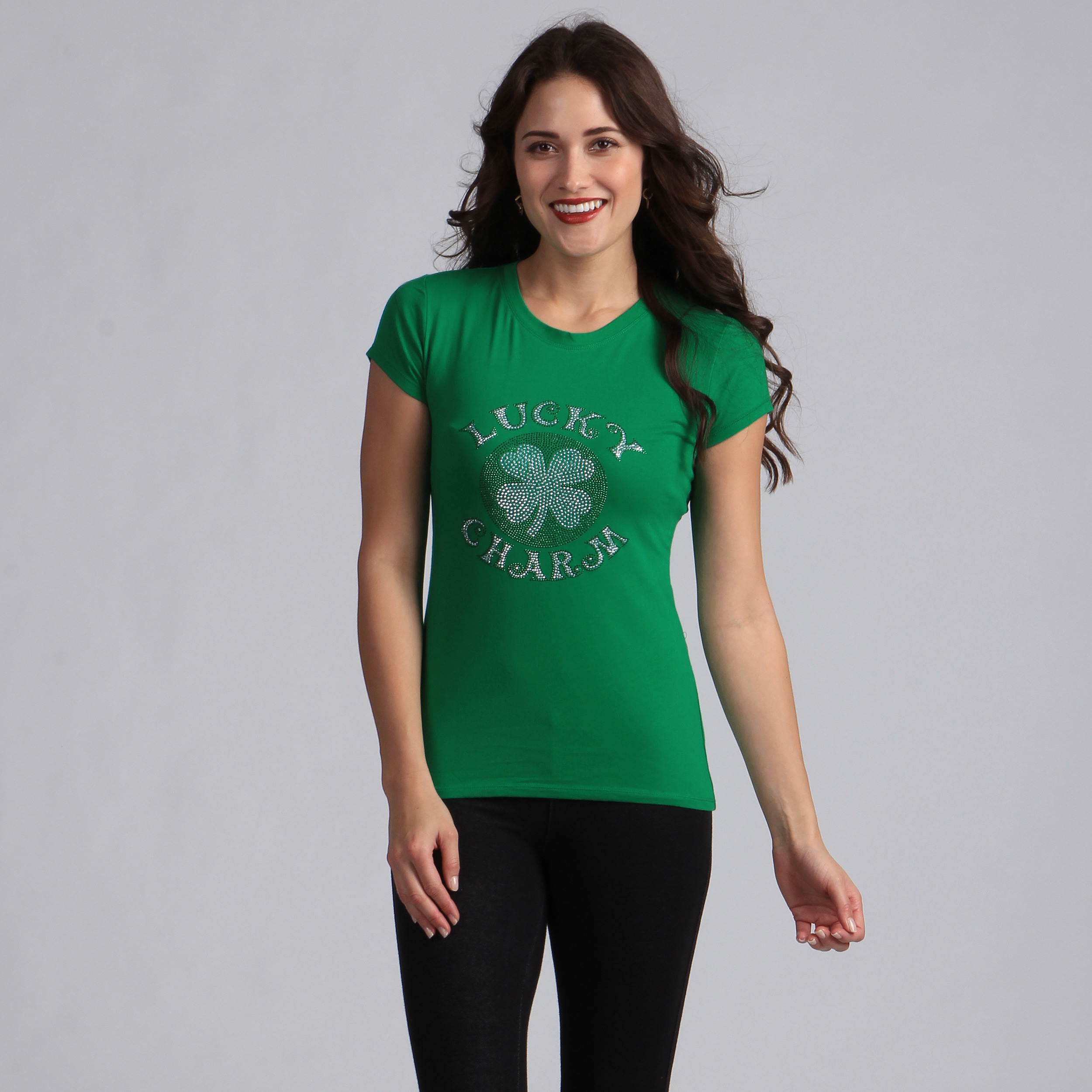 Mono Design Collection Womens Green Lucky Charm T shirt Green Size S (4  6)