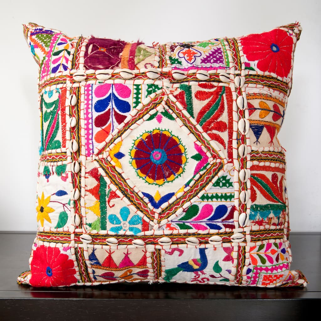 Cala Red Embroidered 18-inch Decorative Pillow