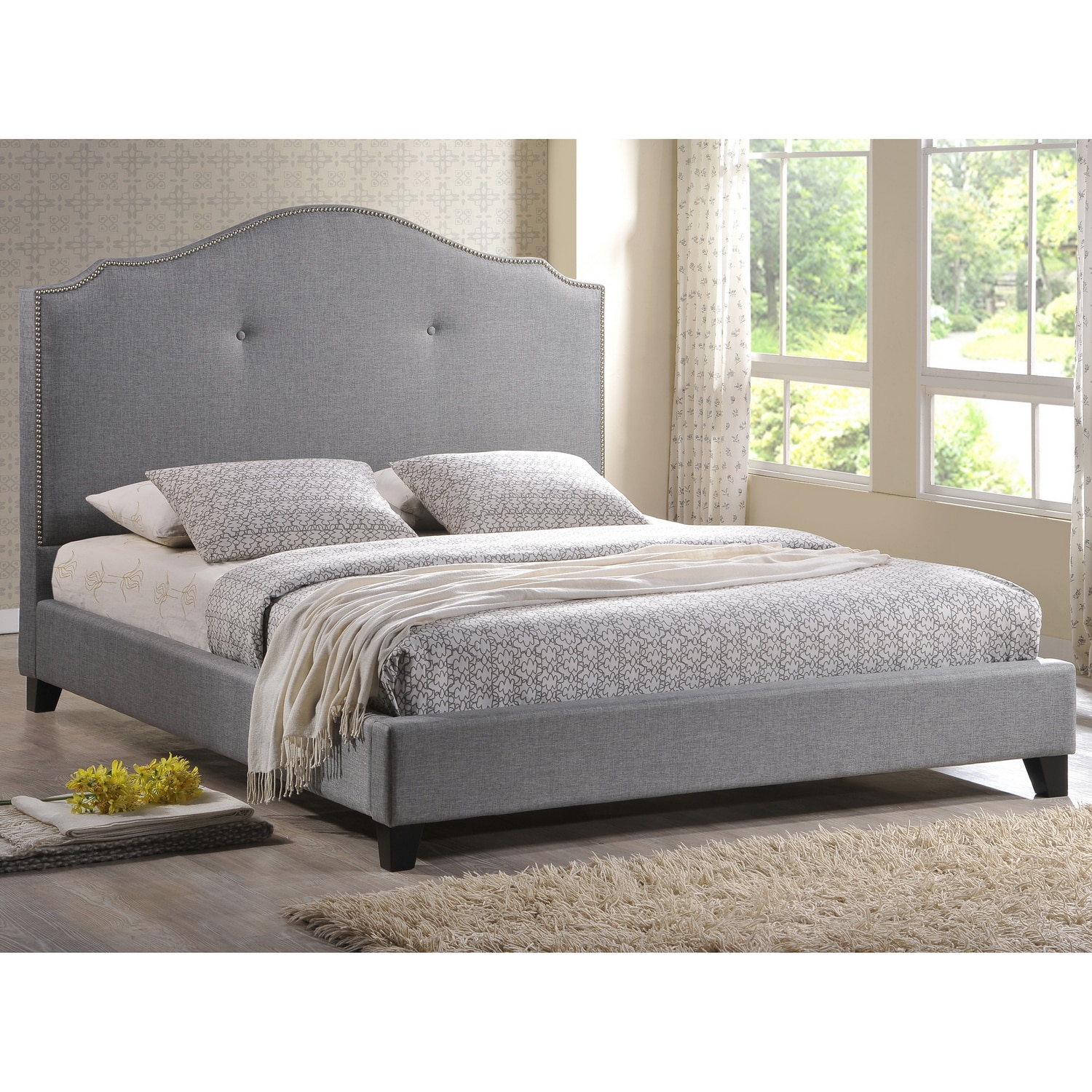 Shop Marsha Scalloped Gray Linen Headboard Full-size Modern Bed - Free ...