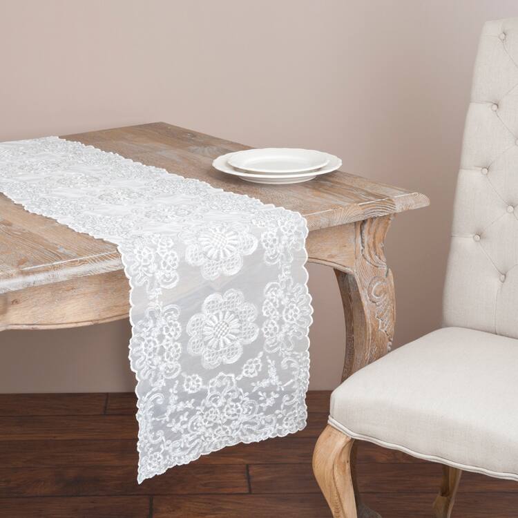 Saro Silver Rope Embroidered 36-inch Table Runner