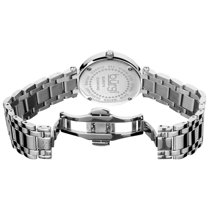 Burgi Women's Silver-Tone Stainless Steel Pave Pattern Diamond Bracelet Watch - silver