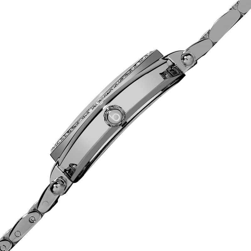 Burgi Women's Silver-Tone Stainless Steel Pave Pattern Diamond Bracelet Watch - silver