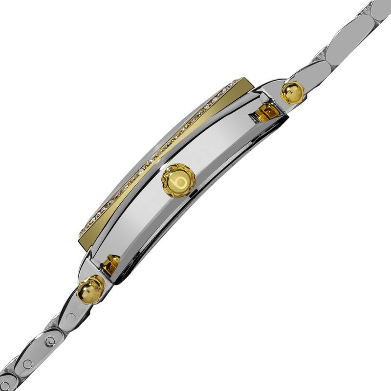 Burgi Women's Stainless Steel Pave Pattern Diamond Two-Tone Bracelet Watch - silver