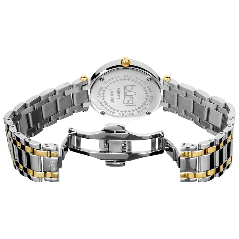Burgi Women's Stainless Steel Pave Pattern Diamond Two-Tone Bracelet Watch - silver