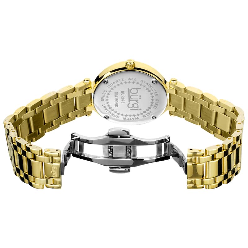 Burgi Women's Gold-Tone Stainless Steel Pave Pattern Diamond Bracelet Watch