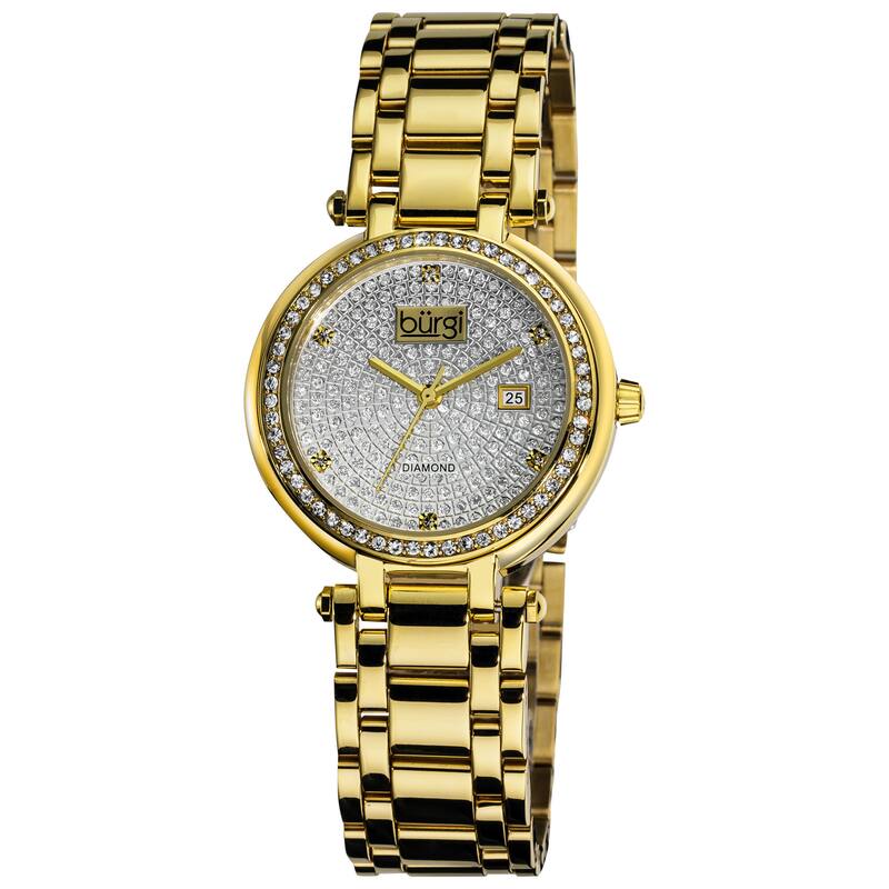 Burgi Women's Gold-Tone Stainless Steel Pave Pattern Diamond Bracelet Watch