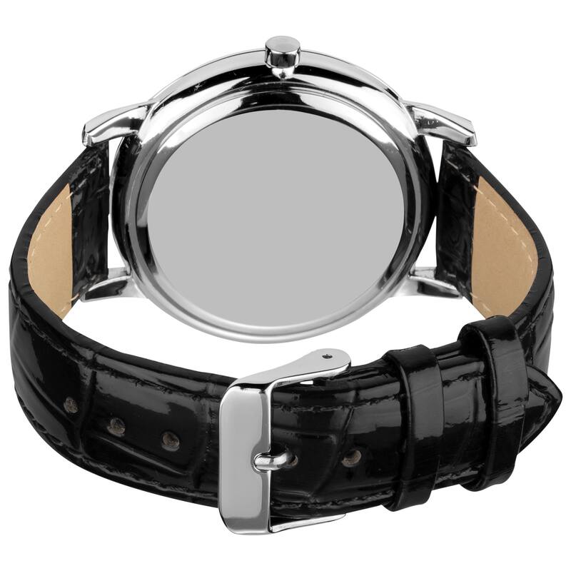 August Steiner Men's Slim Swiss Quartz Date Black Leather Strap Watch