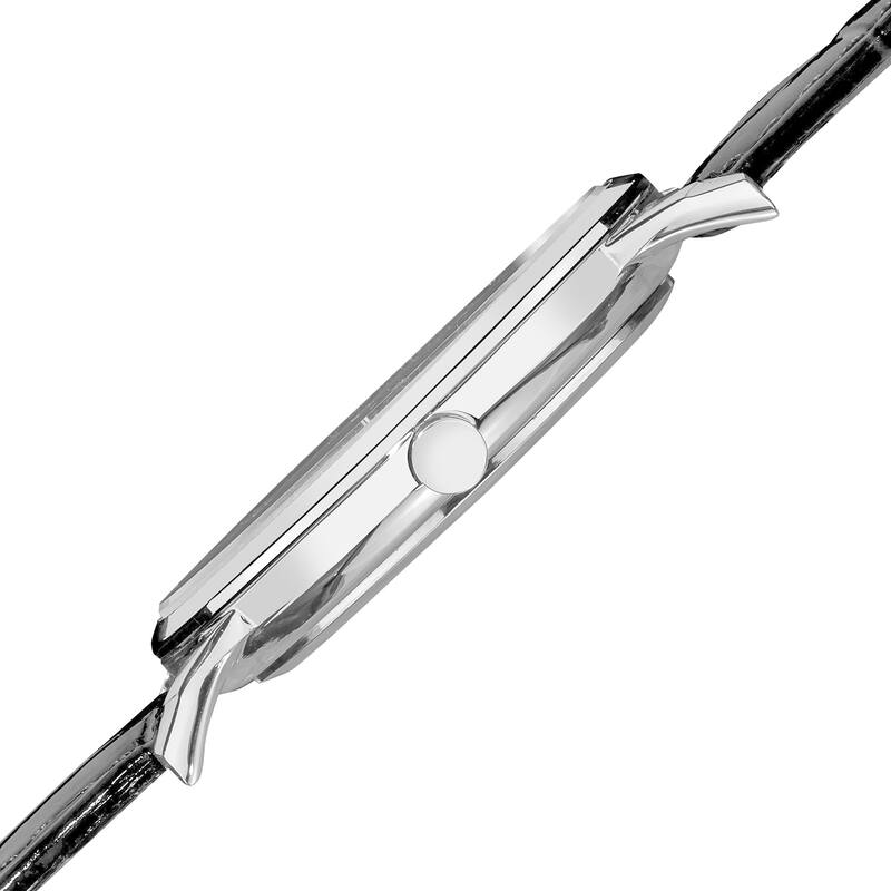 August Steiner Men's Slim Swiss Quartz Date Black Leather Strap Watch