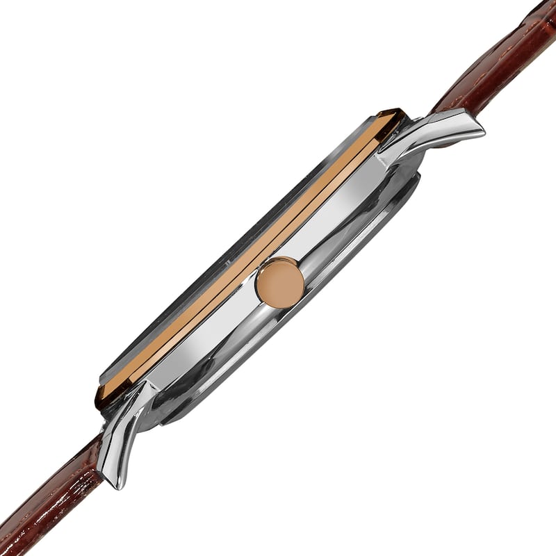 August Steiner Men's Slim Swiss Quartz Date Leather Brown Strap Watch