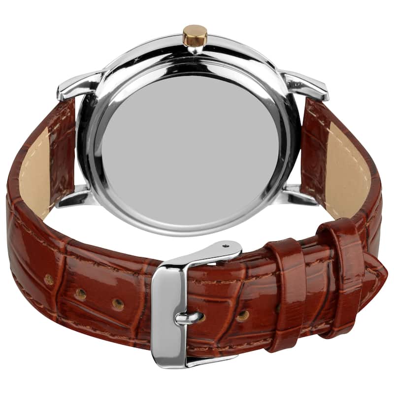 August Steiner Men's Slim Swiss Quartz Date Leather Brown Strap Watch