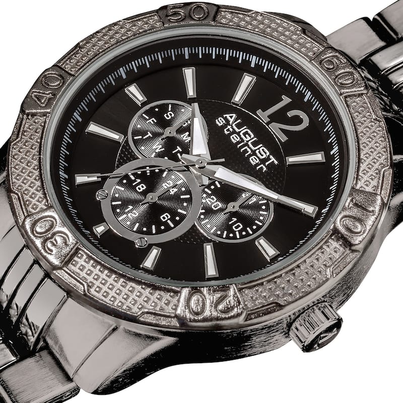 August Steiner Men's Quartz Sport Multifunction Water-resistant Black Bracelet Watch