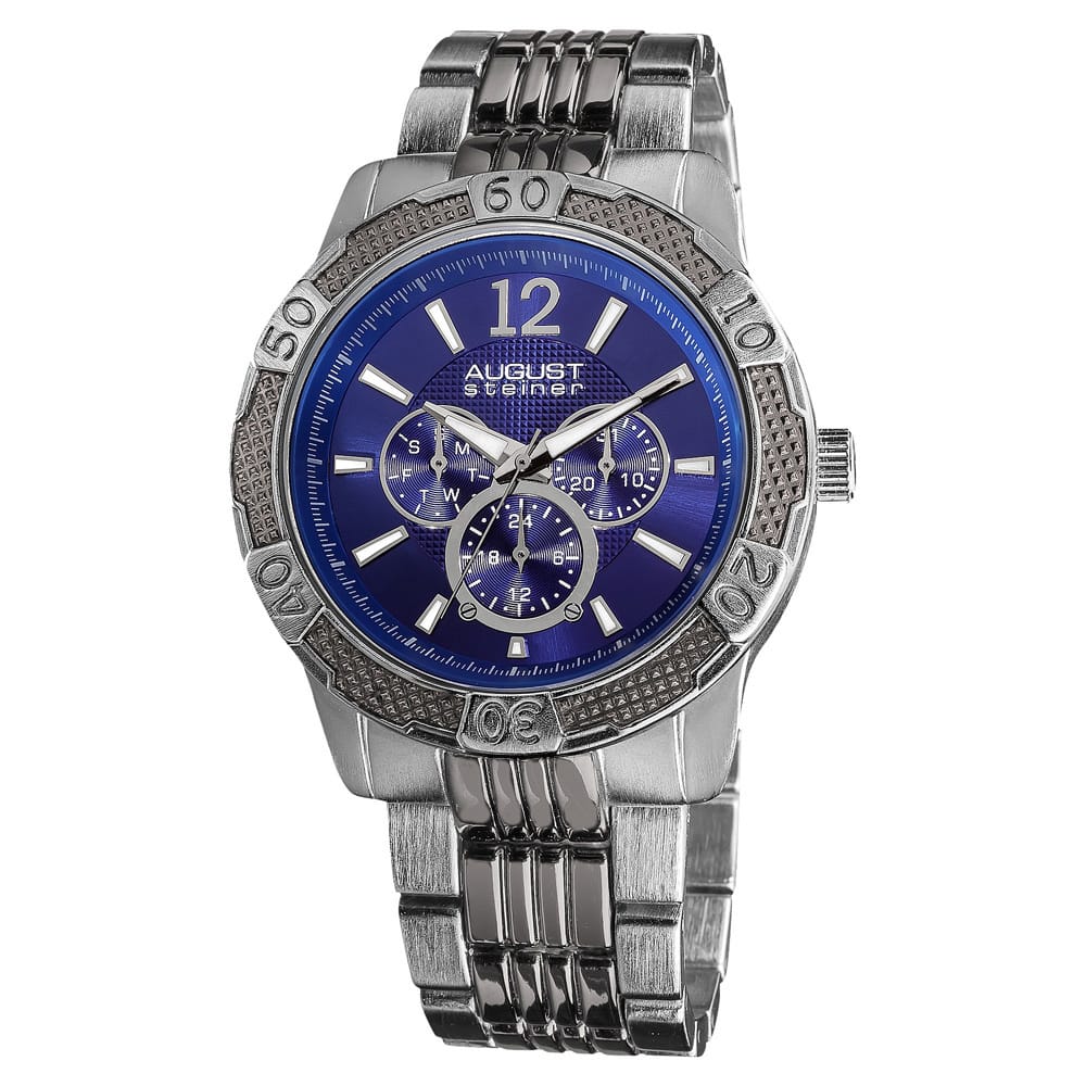 August Steiner Men's Quartz Sport Multifunction Blue-Dial Bracelet Watch