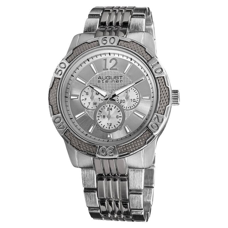 August Steiner Men's Quartz Sport Multifunction Silver-Tone Bracelet Watch