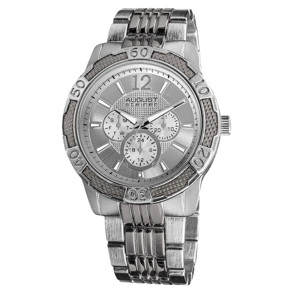 August Steiner Men's Quartz Sport Multifunction Silver-Tone Bracelet Watch