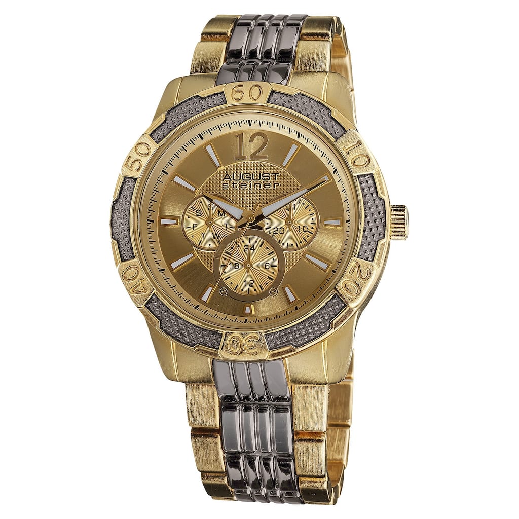 August Steiner Men's Quartz Sport Multifunction Goldtone-Dial Bracelet Watch