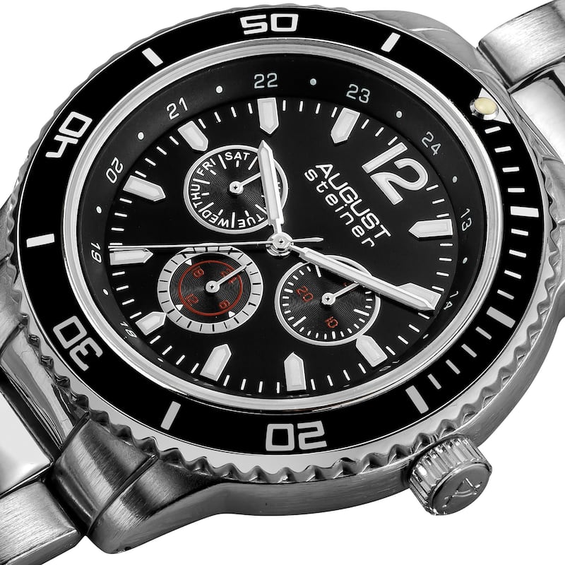 August Steiner Men's Quartz Multifunction Divers Black Bracelet Watch