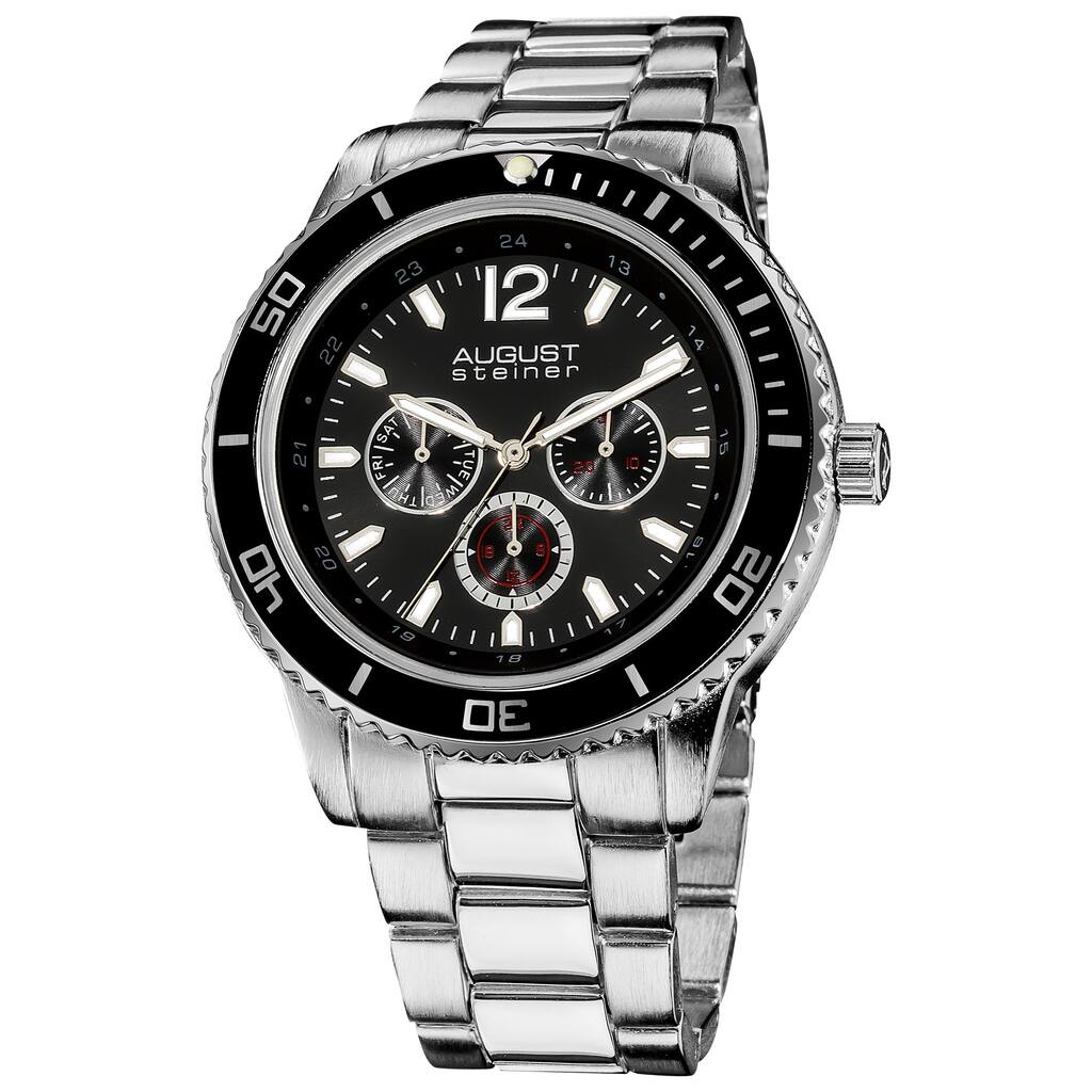 August Steiner Men's Quartz Multifunction Divers Black Bracelet Watch