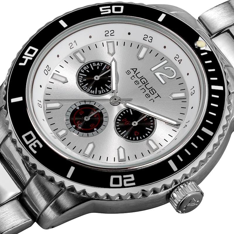 August Steiner Men's Quartz Silvertone Multifunction Divers Bracelet Watch