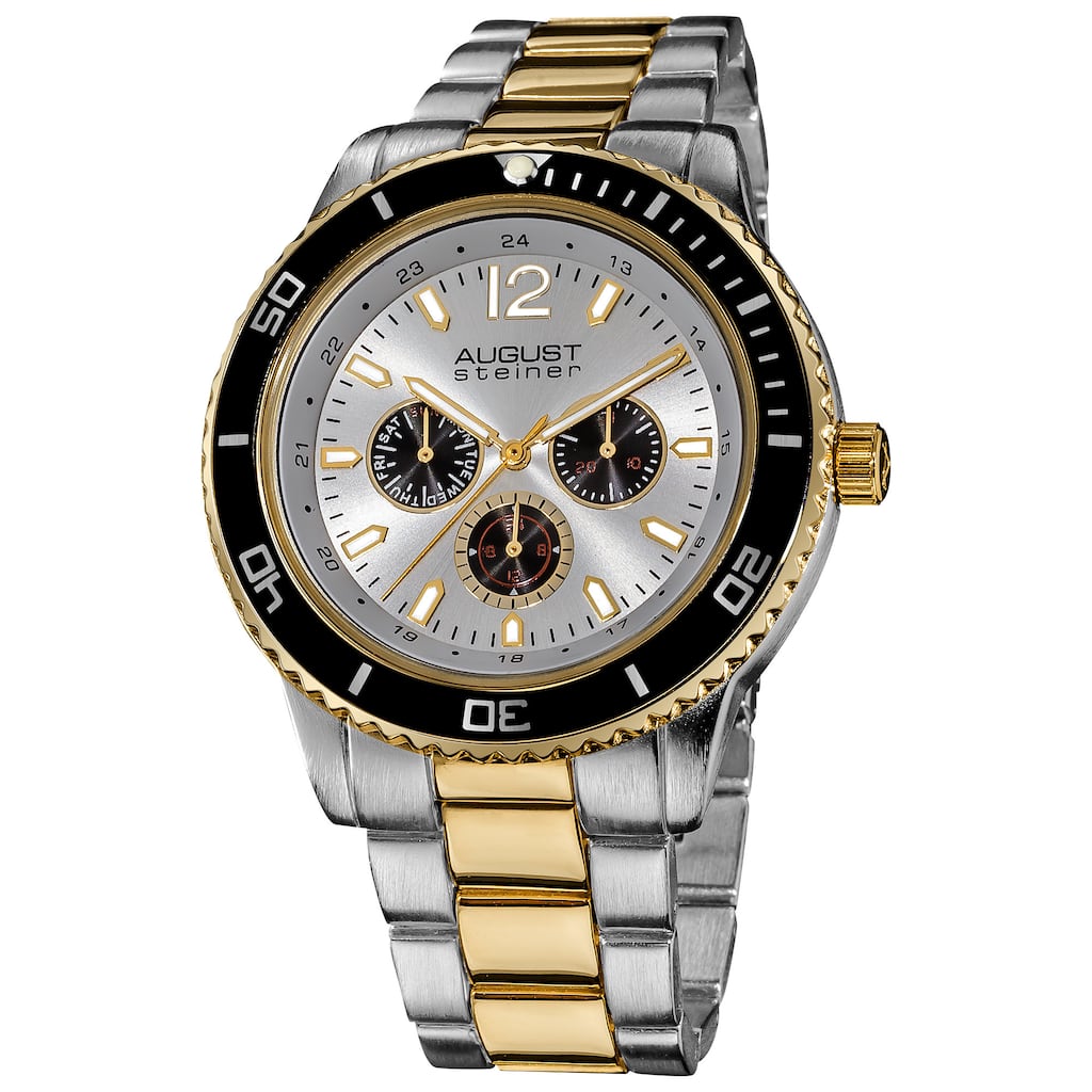 August Steiner Men's Quartz Multifunction Divers Two-Tone Bracelet Watch - silver