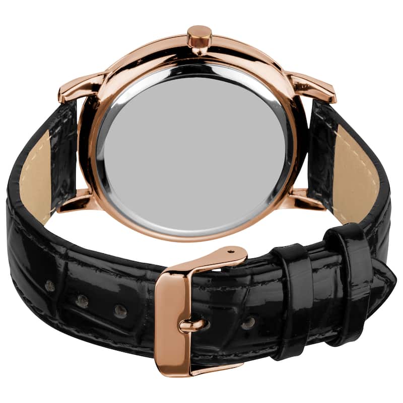 August Steiner Men's Slim Swiss Quartz Date Leather Strap Rose-Tone Watch