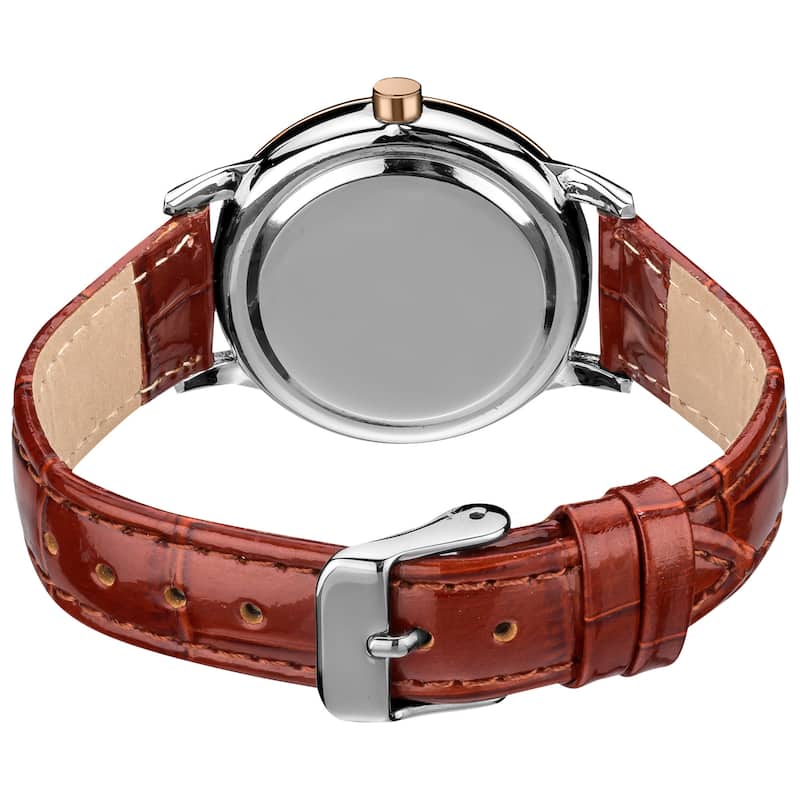 August Steiner Women's Swiss Quartz Mother of Pearl Crystal Brown Strap Watch - GOLD