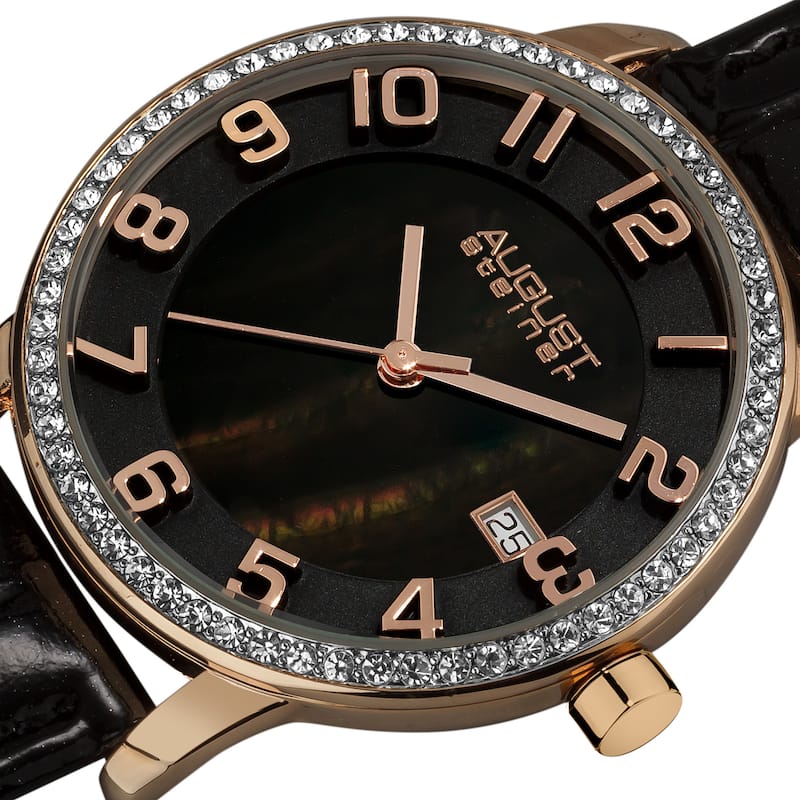 August Steiner Women's Swiss Quartz Mother of Pearl Crystal Strap Watch with Rose-Tone Hands - Gold