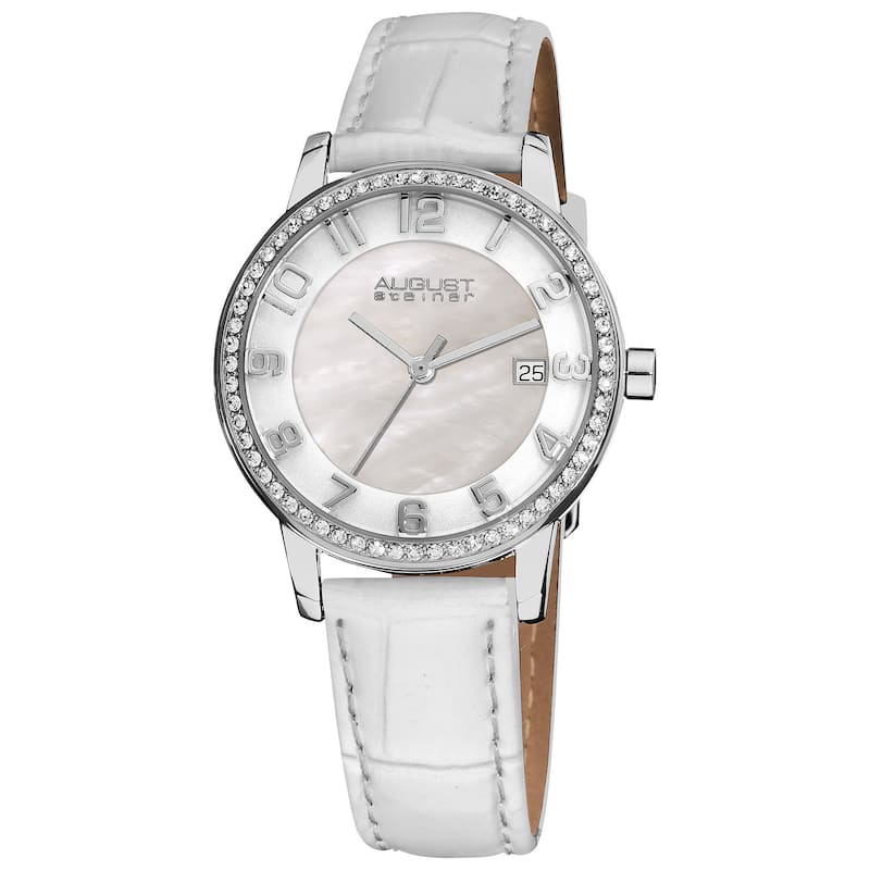 White August Steiner Women's Swiss Quartz Mother of Pearl Crystal Strap Watch