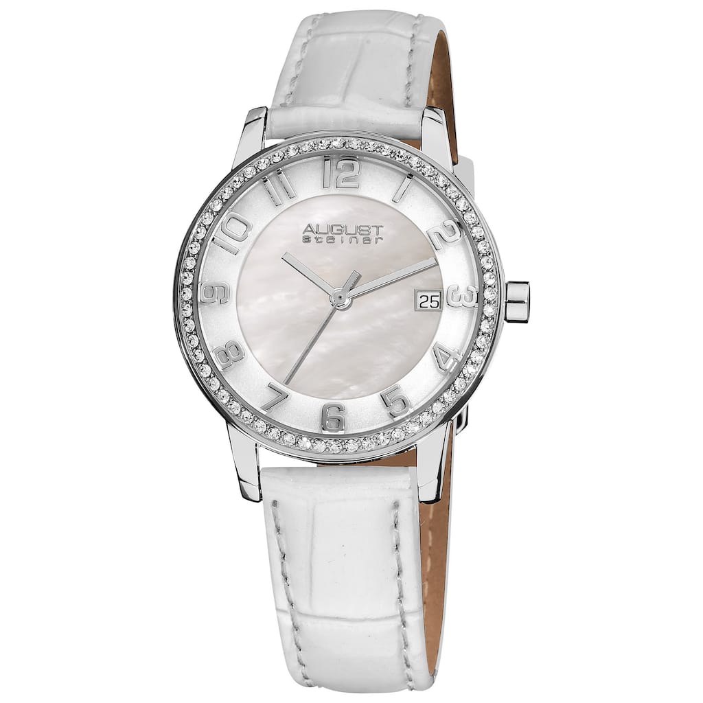 White August Steiner Women's Swiss Quartz Mother of Pearl Crystal Strap Watch