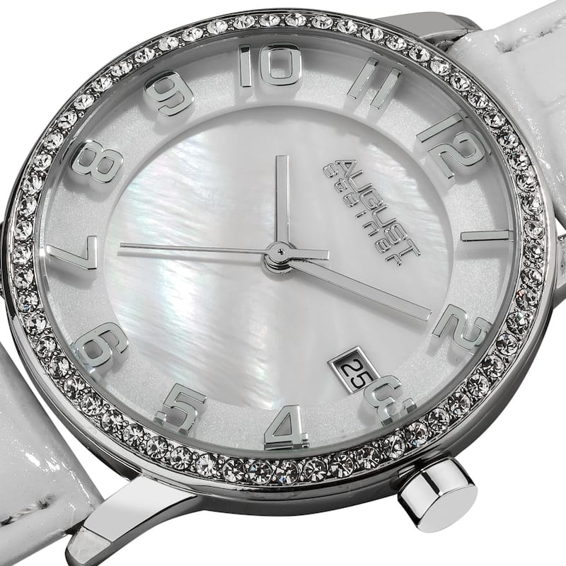White August Steiner Women's Swiss Quartz Mother of Pearl Crystal Strap Watch