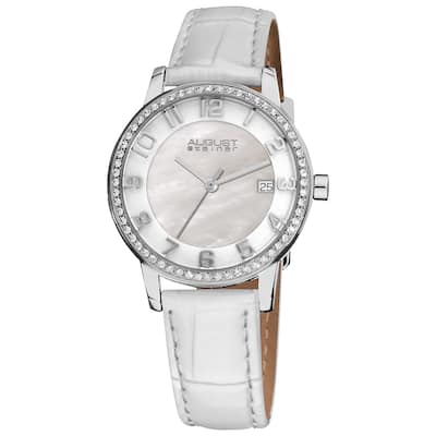 White August Steiner Women's Swiss Quartz Mother of Pearl Crystal Strap Watch