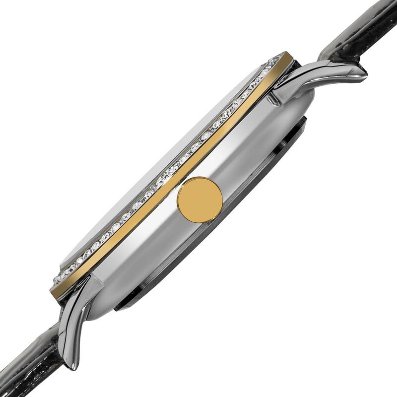 August Steiner Women's Swiss Quartz Mother of Pearl Crystal Strap Watch with Gold-Tone Hands - black