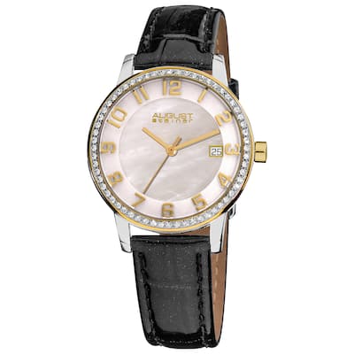 August Steiner Women's Swiss Quartz Mother of Pearl Crystal Strap Watch with Gold-Tone Hands - black
