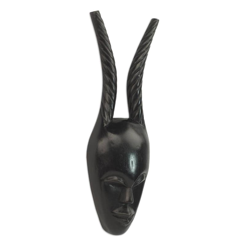Handmade Sese Wood 'Woman Warrior' African Mask (Ghana)