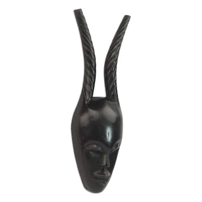Handmade Sese Wood 'Woman Warrior' African Mask (Ghana)