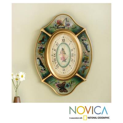 Reverse Painted Glass 'Romantic' Wall Clock (Peru)