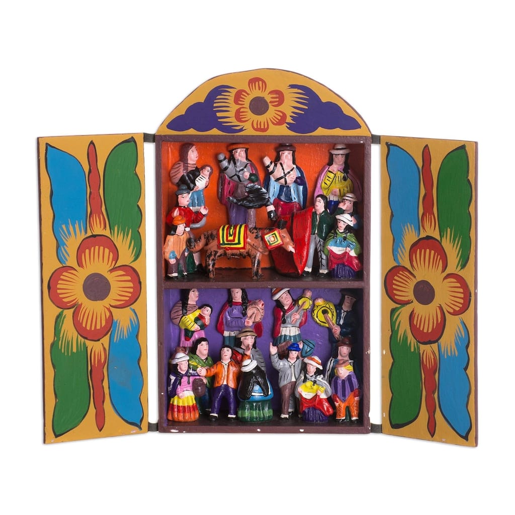 Handmade Plywood and Ceramic Yawar Fiesta Retablo (Peru)
