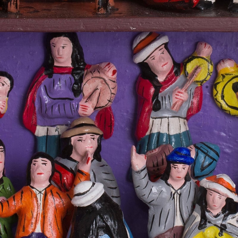 Handmade Plywood and Ceramic Yawar Fiesta Retablo (Peru)