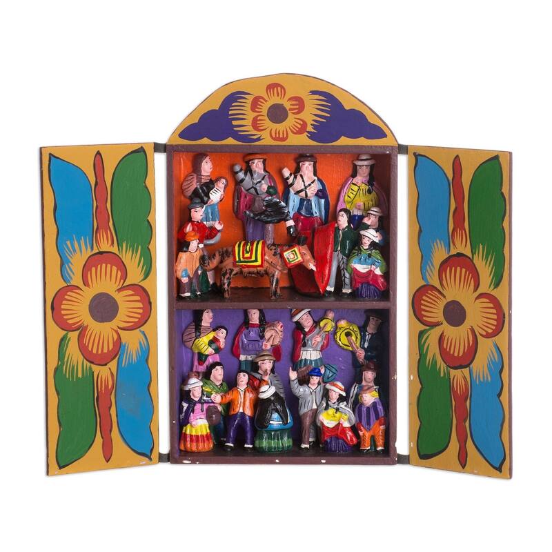 Handmade Plywood and Ceramic Yawar Fiesta Retablo (Peru)