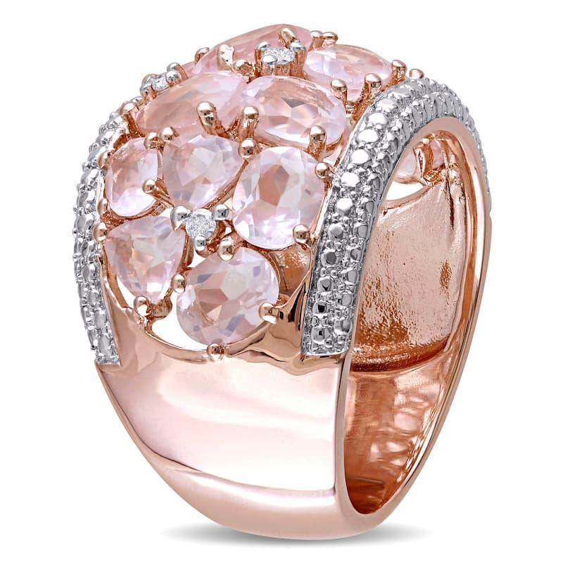 Miadora Sterling Silver Rose Quartz and 1/14 ct. TDW Diamond Ring