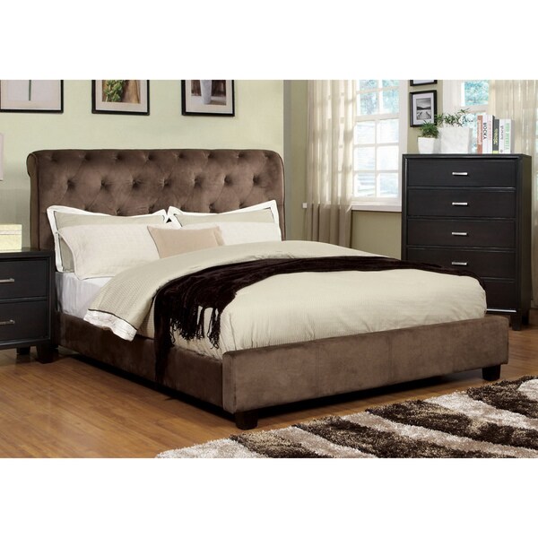 Shop Furniture of America Yani Tufted Modern Dark Brown Velvet Queen ...